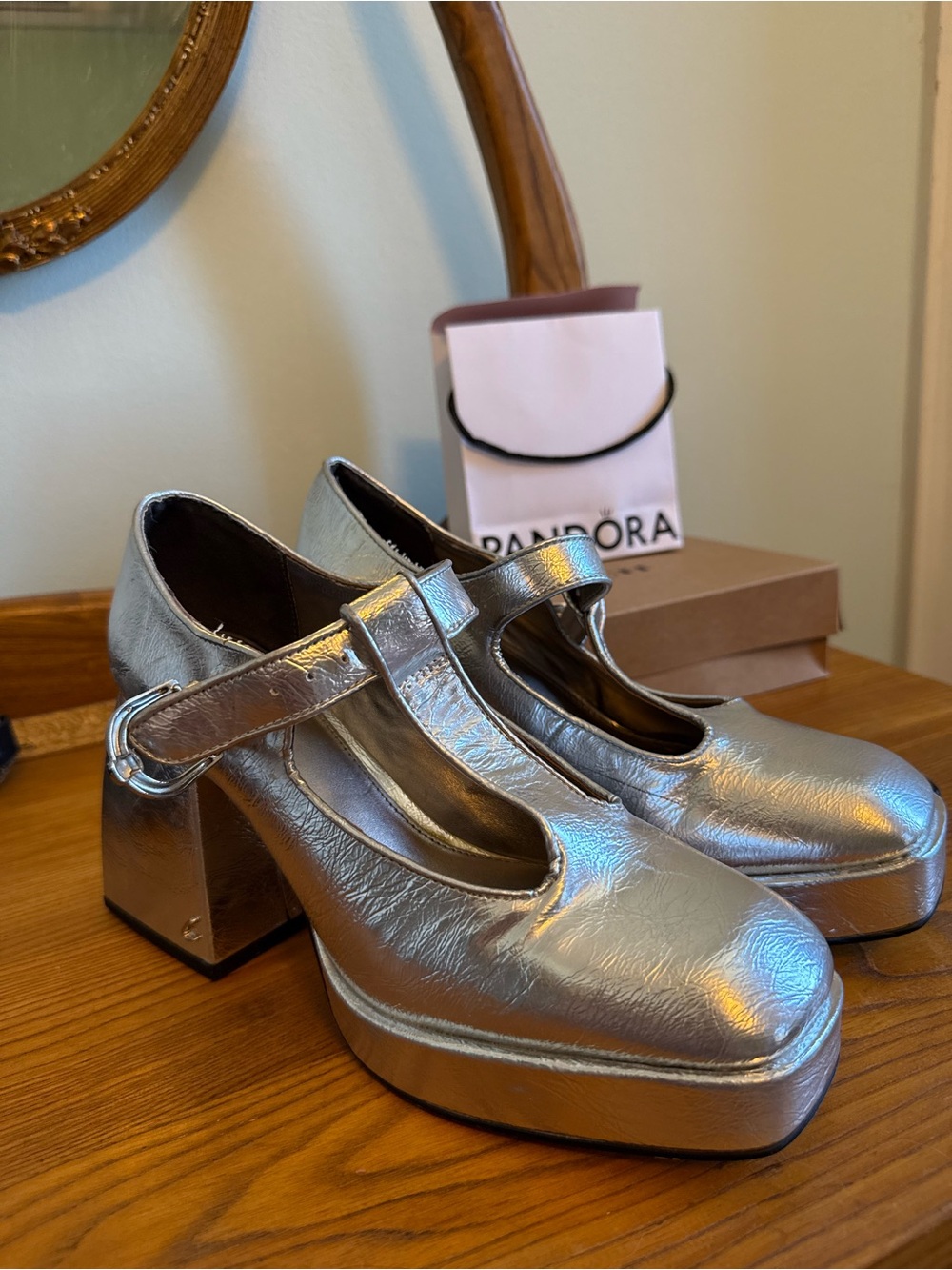 Sam Eddlemon Circus Metallic Silver Mary Jane Platform Heels